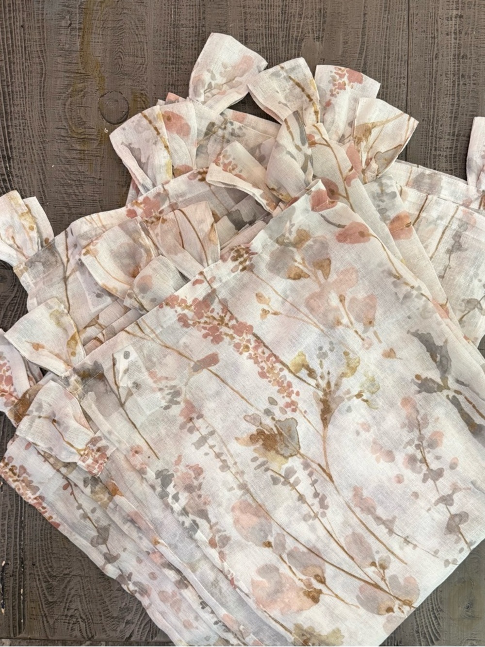 8 Peri Fan Tab Soft Floral Sheer Curtain Panels - Blush & Gold Accents